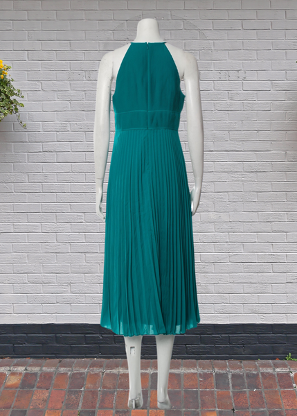 Aidan Mattox Twilight Teal Pleated Midi Dress Simply Audrey