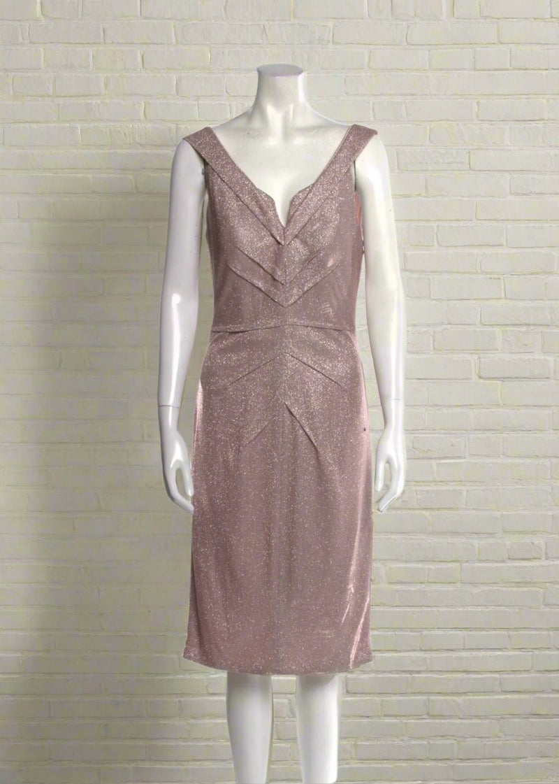 Rene Ruiz Metallic Blush Deep-V Cocktail Dress