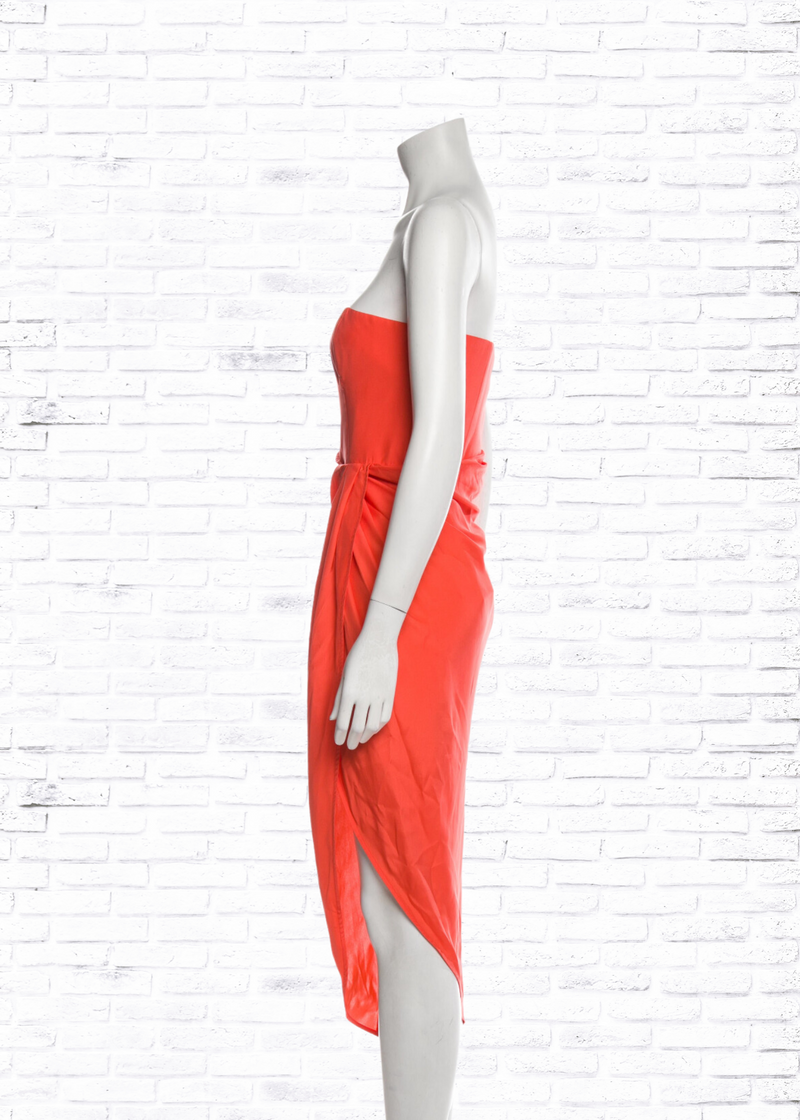 GAUGE81 Coral Silk 'Lica' Asymmetrical Midi Dress