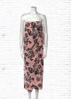 Cedric Charlier Silk Pink-Printed Strapless Midi Dress