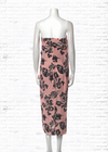 Cedric Charlier Silk Pink-Printed Strapless Midi Dress