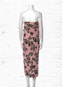 Cedric Charlier Silk Pink-Printed Strapless Midi Dress