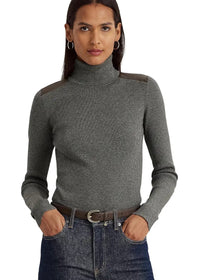 Lauren Ralph Lauren Ribbed Turtleneck w/ Faux Leather Accents