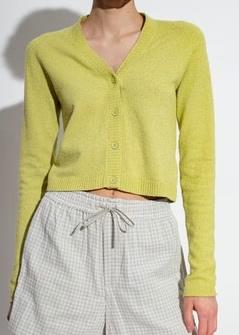 Holzeiler 'Tres' Knit Green Cotton-Linen Blend Cropped Cardigan