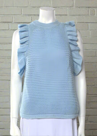 Eleven Six 'Viola' Sleeveless Ruffle Blue Knit Sleeveless Sweater