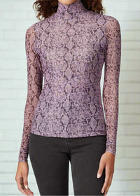 Cinq a Sept Purple Python Turtleneck Lightweight Top