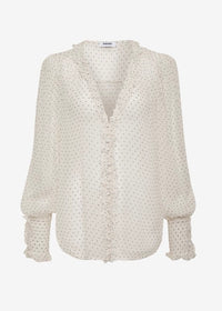 Rumored 'Poet' Bishop-Sleeve Polka Dot Georgette Blouse