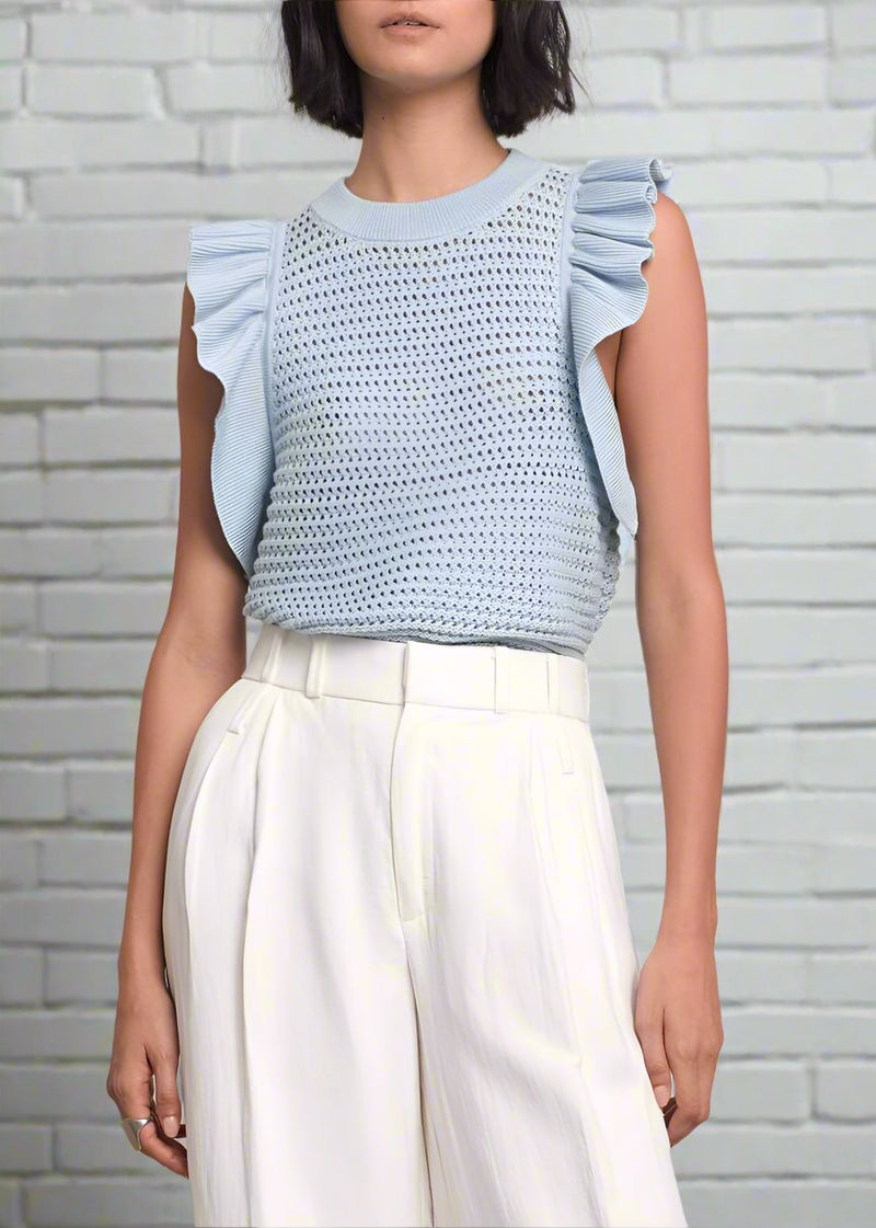 Eleven Six 'Viola' Sleeveless Ruffle Blue Knit Sleeveless Sweater