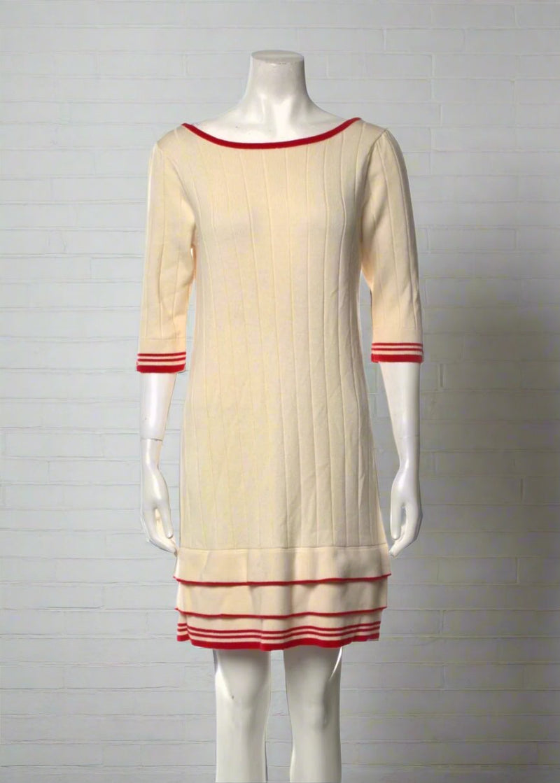 Diane von Furstenberg Wool-Blend Ivory/Red Sweater Dress