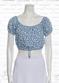 Reformation 'Azzuro' Floral Peasant Crop Top