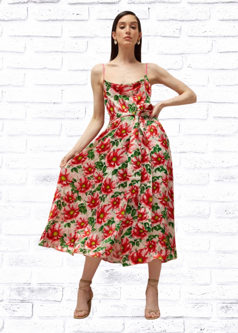 Alice + Olivia 'Samantha' Floral Cowl-Neck Midi Dress