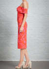 Badgley Mischka Pink/Red Floral Off-the-Shoulder Sheath Midi Dress