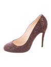 Christian Louboutin Burgundy Glitter Round-Toe Pumps