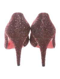 Christian Louboutin Burgundy Glitter Round-Toe Pumps