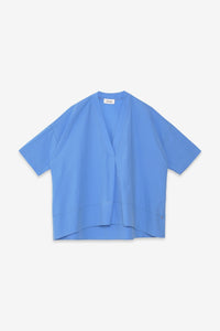 ottod'Ame Carolina Blue Poplin V-neck Poplin Blouse