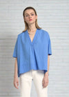 ottod'Ame Carolina Blue Poplin V-neck Poplin Blouse