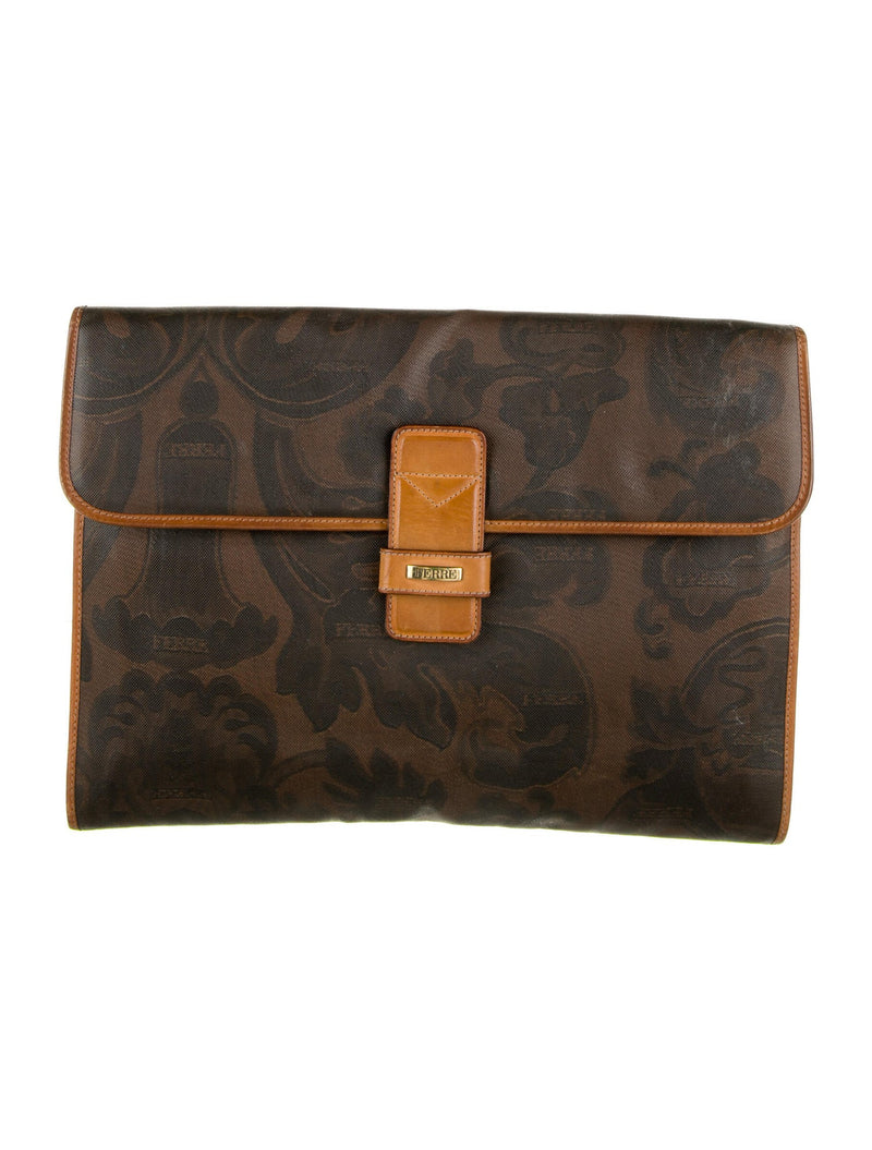 Gianfranco Ferre 1980s Vintage Leather Portfolio Clutch