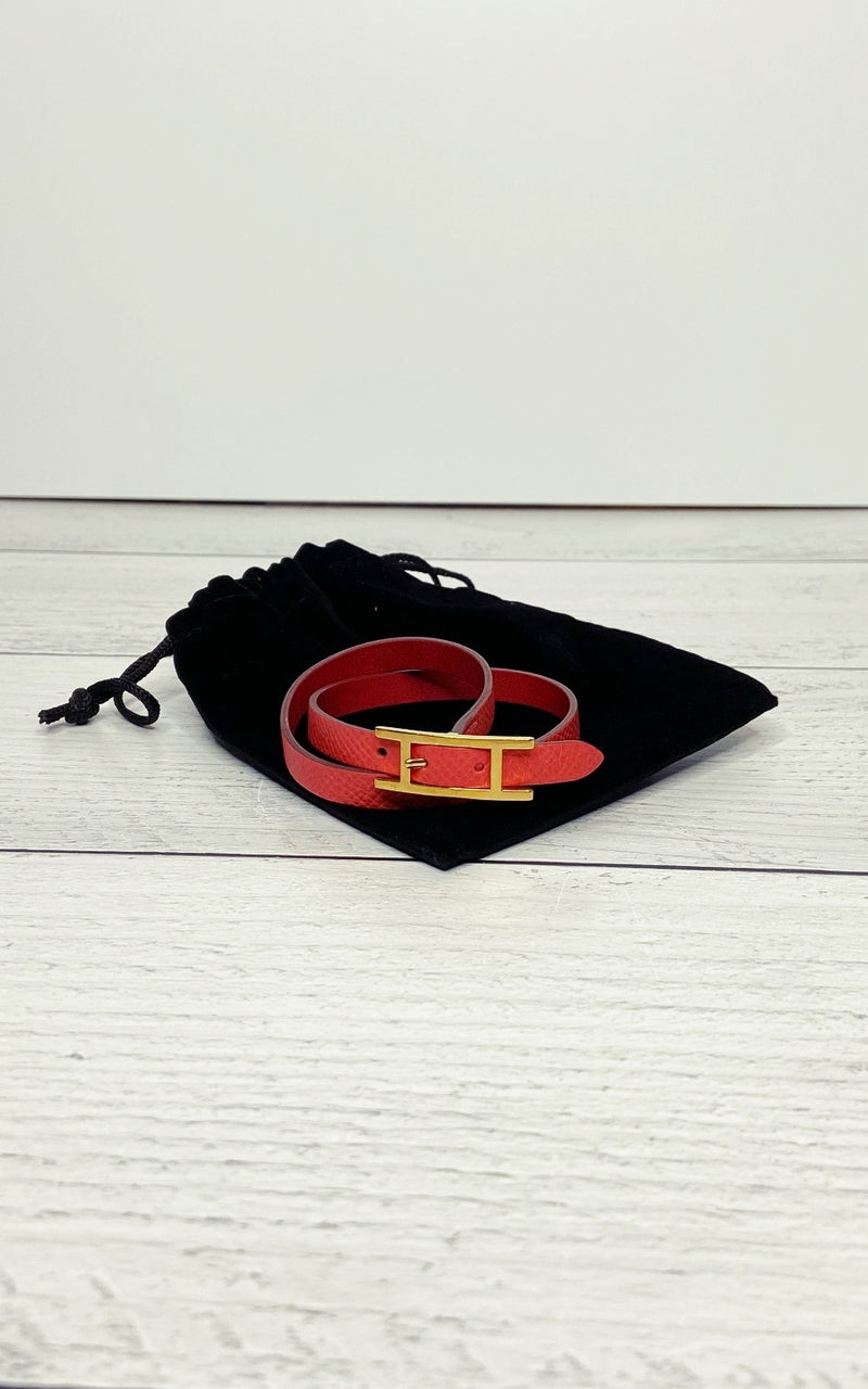 Hermès Red Hapi 2 Wrap Logo Bracelet