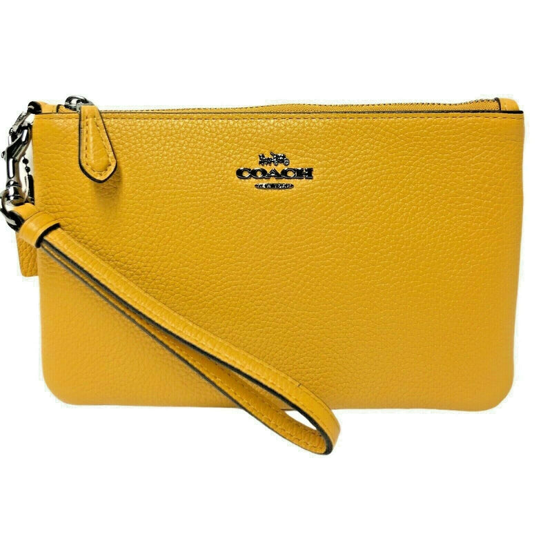 Coach Small Yellow Pebble Leather Wristlet